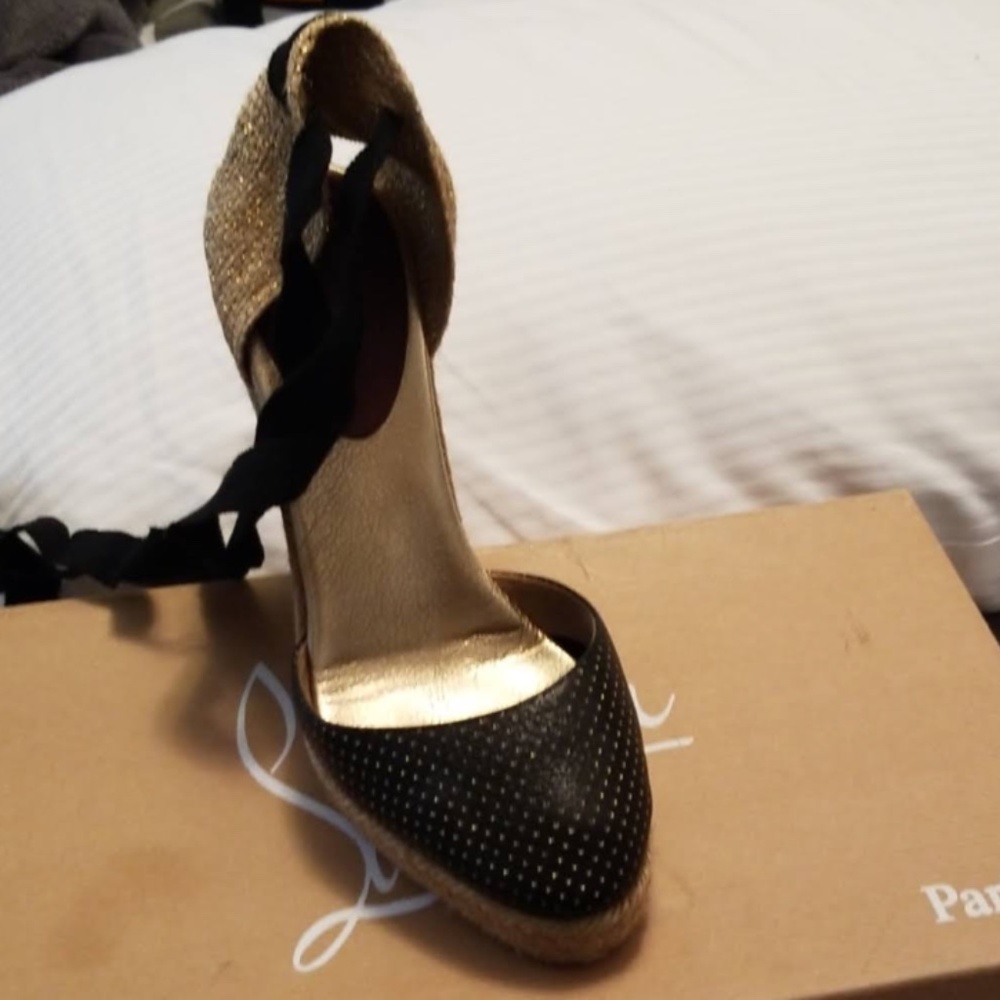 Louboutin Brigitte Black Canvas Wedge Espadrille